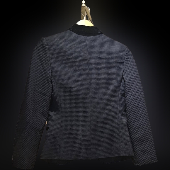 GIORGIO ARMANI Black Silk/Velvet Royal Blue Crepe Single Breasted, S - Picture 4 of 10